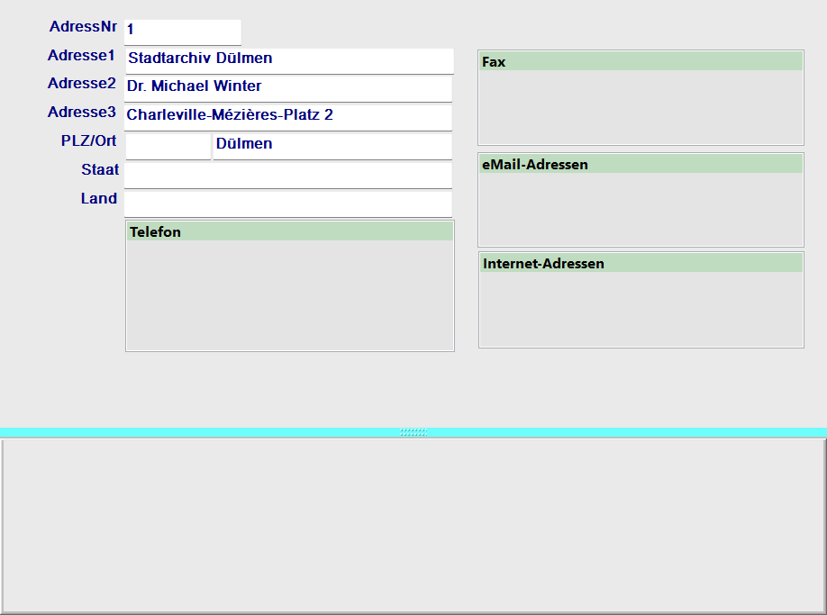 Adressverwaltung mit Adressfeldern und Kommunikationsdaten