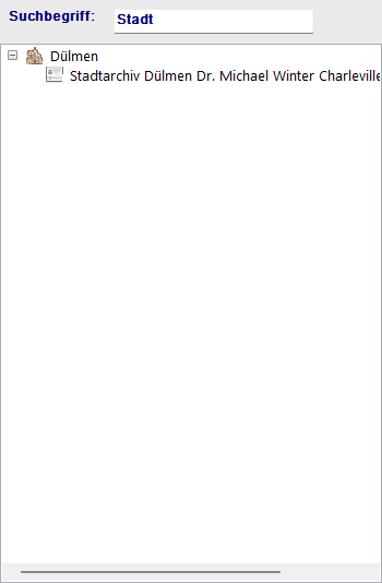 Adressenbaum mit Suchfeld und Baumstruktur