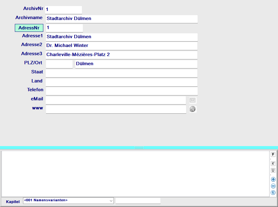 Archivverwaltung mit Archivdetails, Bestand und Quellenverknüpfungen