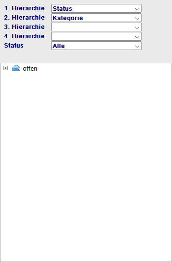Aufgaben-Baum mit hierarchischer Struktur und Status-Filter