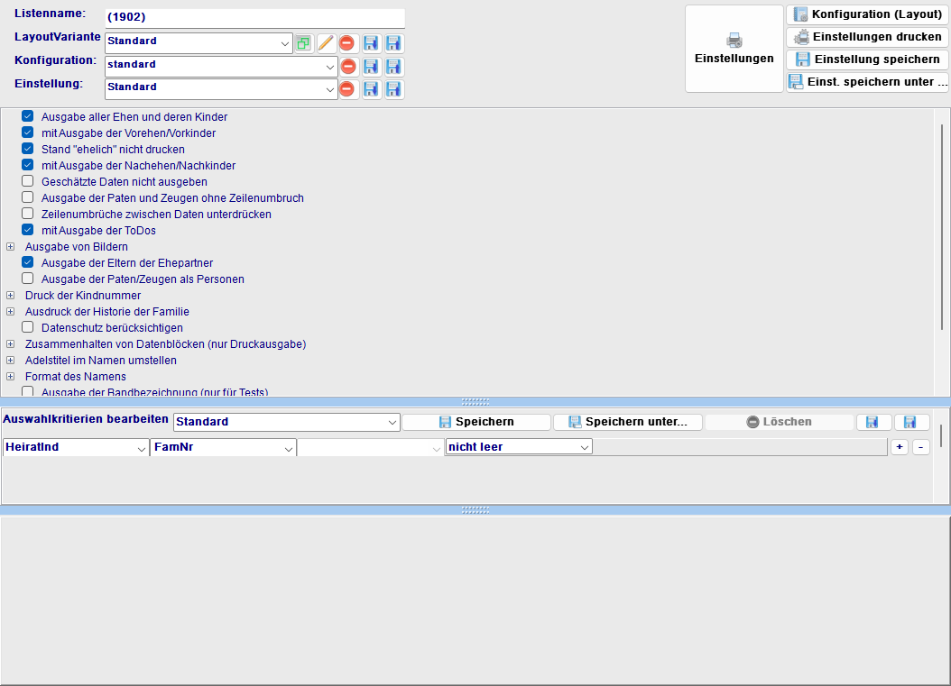 Listenausgabe-Formular mit Liste und Ausgabe-Optionen