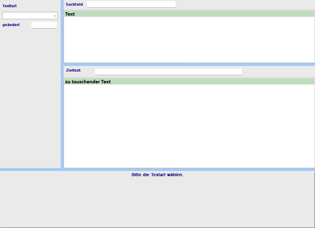 Dialog Texte ersetzen mit Suchfeld, Ersatztext und Bereichsauswahl