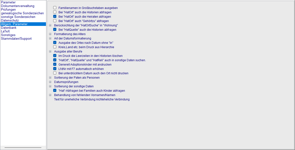Einstellungen, Tab Allgem. Parameter (Systemparameter als Schlüssel-Wert-Liste)