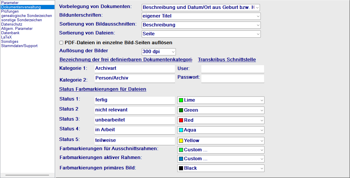 Einstellungen, Tab Dokumentenverwaltung