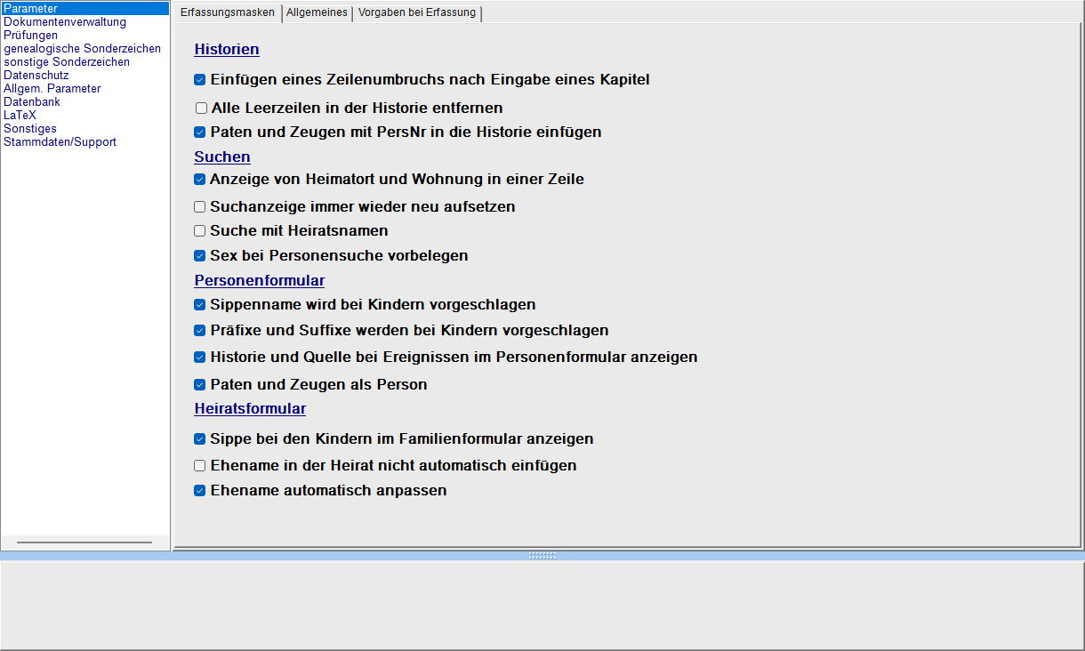 Einstellungen-Formular, Tab Erfassungsmasken
