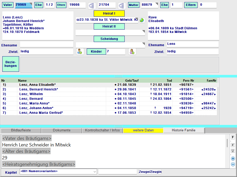 Gesamtansicht des Familienformulars mit Beispieldaten
