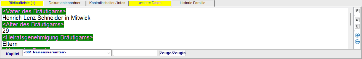 Panel-Tabs: Bilder, Dokumente, Prüfung, Zusatzfelder, Historie