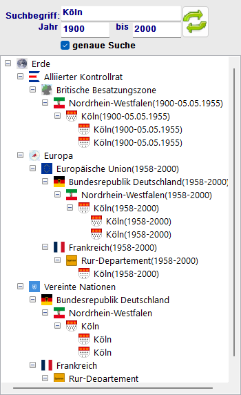 Ortsbaum in der linken Navigationsleiste