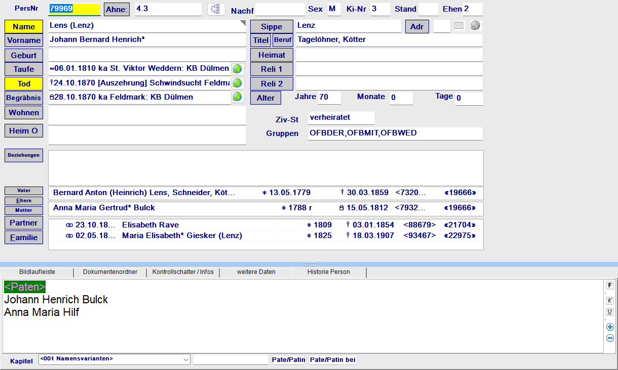 Gesamtansicht des Personenformulars mit Beispieldaten