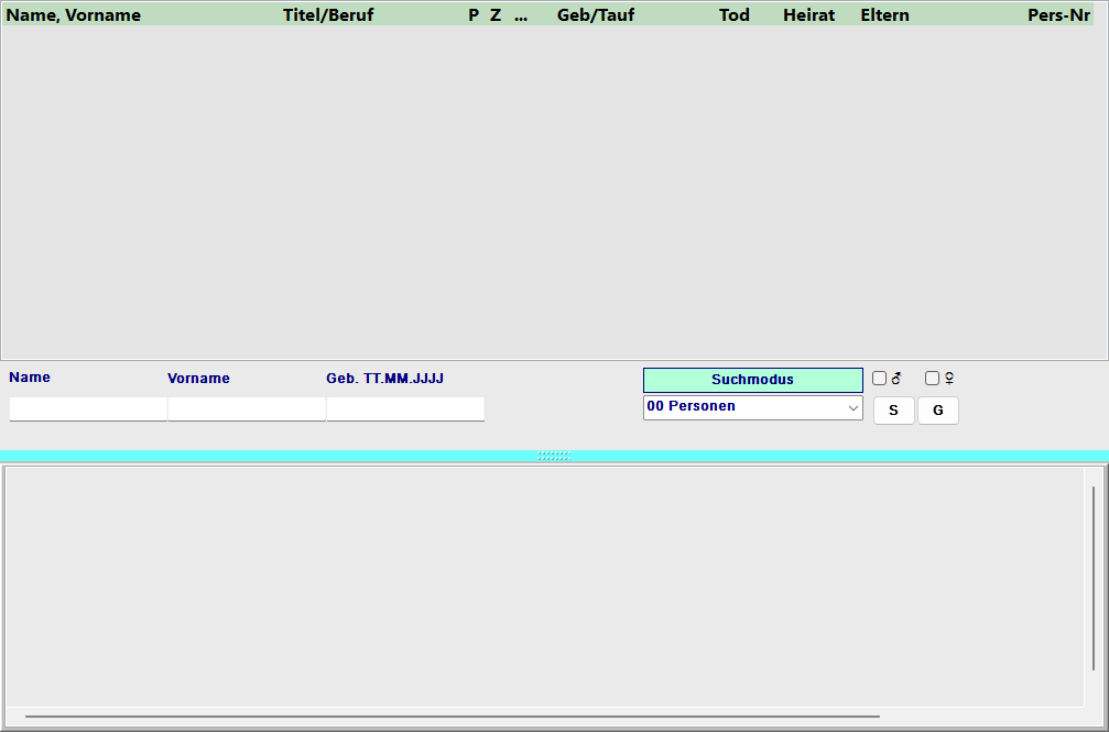 Suchformular mit Eingabe und Ergebnisliste
