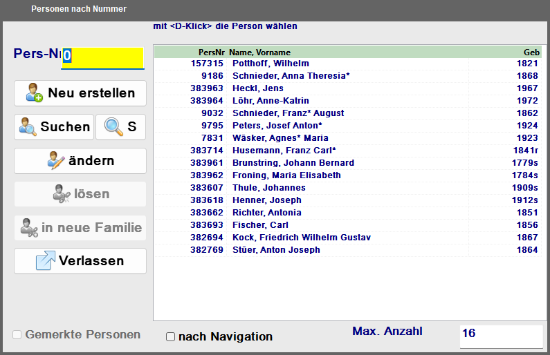 Suchdialog für die direkte Suche per Personen-Nr.